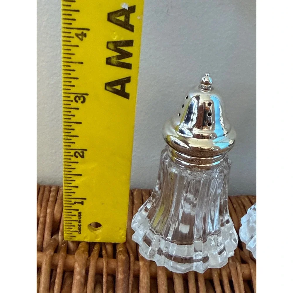 Leonard Japan Silver Plate and Fluted Glass Salt and Pepper Shakers Set